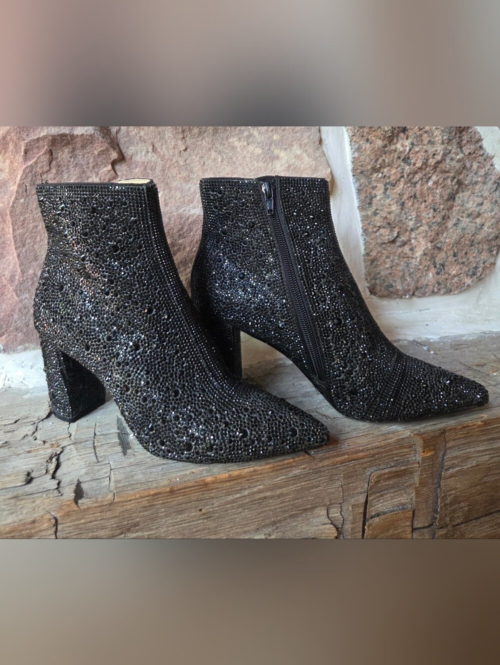 BETSEY Johnson Glitter Pointed-Toe Block Heel Ankle Boots 6.5M